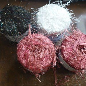 4 Balls Berroco Plume FX Eyelash Yarn Colors Metallic, White & Pink